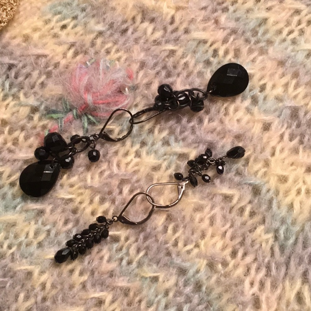 Black bead earrings - 2 pair